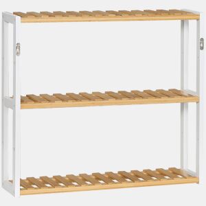HOMCOM Prateleira de parede de bambu Prateleira de parede de 3 níveis Prateleira flutuante para sala de estar Quarto Cozinha Casa de banho 60x15x54 cm Natural e branco