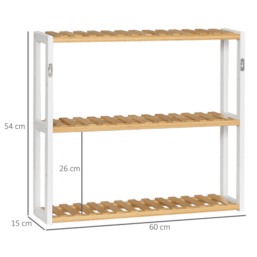 HOMCOM Prateleira de parede de bambu Prateleira de parede de 3 níveis Prateleira flutuante para sala de estar Quarto Cozinha Casa de banho 60x15x54 cm Natural e branco HOMCOM Prateleira de parede de bambu Prateleira de parede de 3 níveis Prateleira flutuante para sala de estar Quarto Cozinha Casa de banho 60x15x54 cm Natural e branco