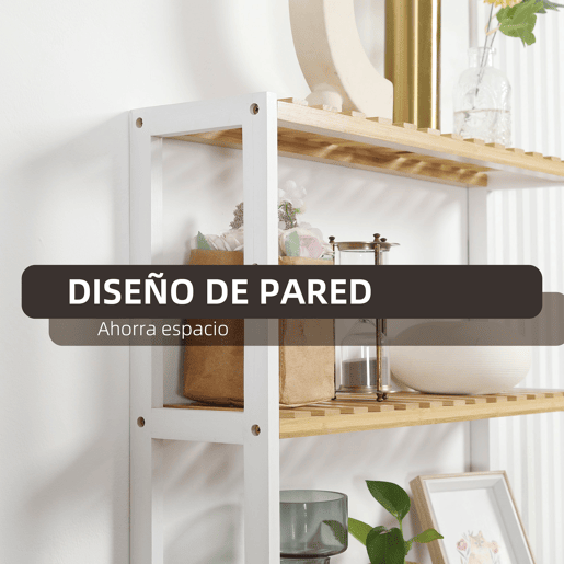 HOMCOM Prateleira de parede de bambu Prateleira de parede de 3 níveis Prateleira flutuante para sala de estar Quarto Cozinha Casa de banho 60x15x54 cm Natural e branco HOMCOM Prateleira de parede de bambu Prateleira de parede de 3 níveis Prateleira flutuante para sala de estar Quarto Cozinha Casa de banho 60x15x54 cm Natural e branco
