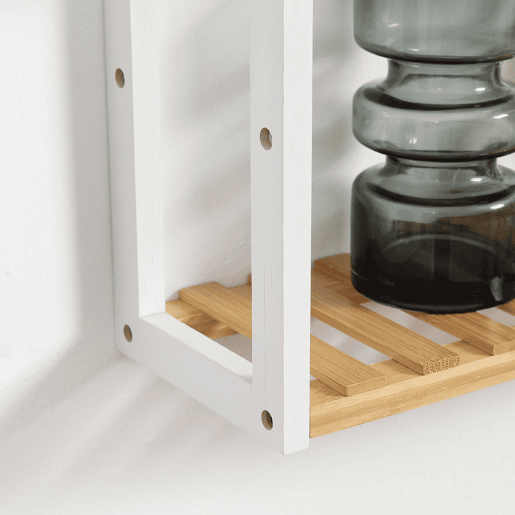 HOMCOM Prateleira de parede de bambu Prateleira de parede de 3 níveis Prateleira flutuante para sala de estar Quarto Cozinha Casa de banho 60x15x54 cm Natural e branco HOMCOM Prateleira de parede de bambu Prateleira de parede de 3 níveis Prateleira flutuante para sala de estar Quarto Cozinha Casa de banho 60x15x54 cm Natural e branco