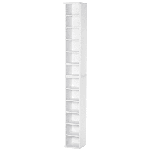 HOMCOM Conjunto de 2 Estantes para CDs e DVDs, Suportes para CDs Compactos com 12 Compartimentos, Prateleiras Ajustáveis, Estantes para Sala, Escritório, 21x22,5x88,5 cm, Branco