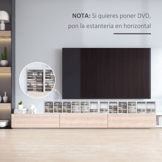 HOMCOM Conjunto de 2 Estantes para CDs e DVDs, Suportes para CDs Compactos com 12 Compartimentos, Prateleiras Ajustáveis, Estantes para Sala, Escritório, 21x22,5x88,5 cm, Branco