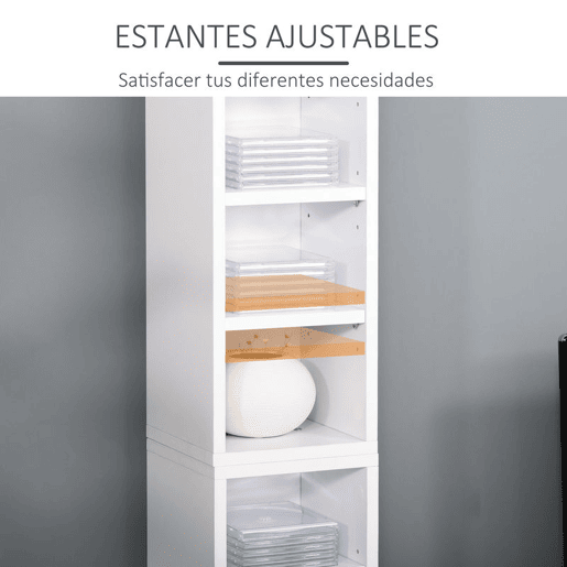 HOMCOM Conjunto de 2 Estantes para CDs e DVDs, Suportes para CDs Compactos com 12 Compartimentos, Prateleiras Ajustáveis, Estantes para Sala, Escritório, 21x22,5x88,5 cm, Branco