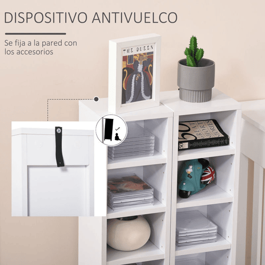 HOMCOM Conjunto de 2 Estantes para CDs e DVDs, Suportes para CDs Compactos com 12 Compartimentos, Prateleiras Ajustáveis, Estantes para Sala, Escritório, 21x22,5x88,5 cm, Branco
