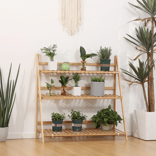 Outsunny Suporte para Plantas de 3 Níveis de Bambu Suporte para Flores Dobrável para Interior e Exterior 98x37x96,5cm Madeira