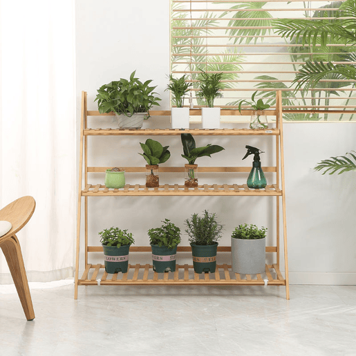 Outsunny Suporte para Plantas de 3 Níveis de Bambu Suporte para Flores Dobrável para Interior e Exterior 98x37x96,5cm Madeira