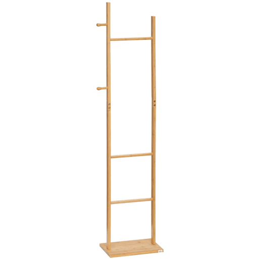 HOMCOM Cabide de Pé de Bambu Cabide de Pé para Roupas com 2 Ganchos e 3 Barras Suspensas para Entrada Corredor Dormitório Estilo Moderno 36x24x168cm Madeira HOMCOM Cabide de Pé de Bambu Cabide de Pé para Roupas com 2 Ganchos e 3 Barras Suspensas para Entrada Corredor Dormitório Estilo Moderno 36x24x168cm Madeira