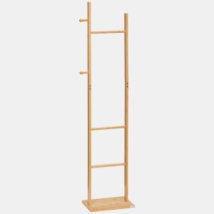 HOMCOM Cabide de Pé de Bambu Cabide de Pé para Roupas com 2 Ganchos e 3 Barras Suspensas para Entrada Corredor Dormitório Estilo Moderno 36x24x168cm Madeira