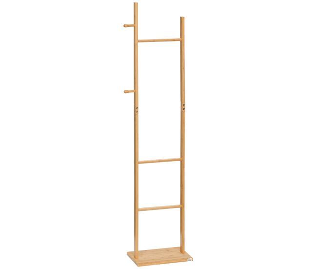 Homcom perchero de pie de bambú perchero para abrigos con 2 ganchos y 3 barras colgantes para entrada pasillo dormitorio estilo moderno 36x24x168 cm natural
