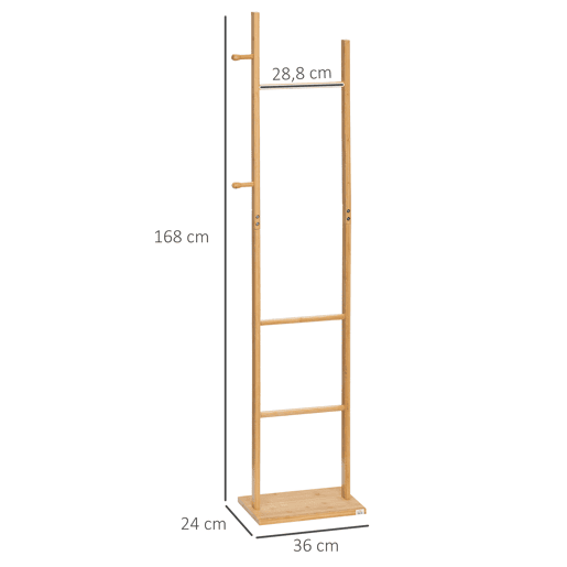 HOMCOM Cabide de Pé de Bambu Cabide de Pé para Roupas com 2 Ganchos e 3 Barras Suspensas para Entrada Corredor Dormitório Estilo Moderno 36x24x168cm Madeira HOMCOM Cabide de Pé de Bambu Cabide de Pé para Roupas com 2 Ganchos e 3 Barras Suspensas para Entrada Corredor Dormitório Estilo Moderno 36x24x168cm Madeira