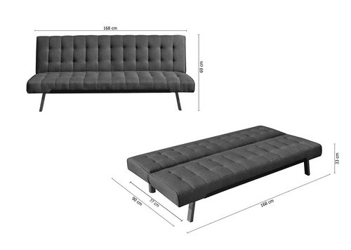 Sofá-cama NAHIA 2 lugares Clic Clac veludo 168x69cm Cinzento