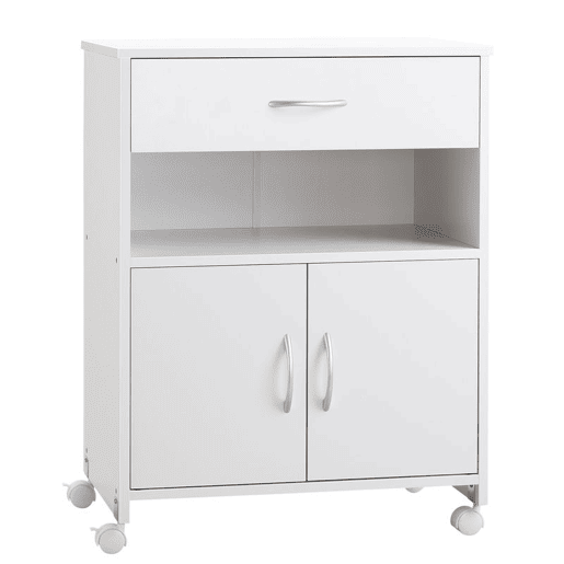 Vinsetto Armário para Impressora Móvel para Impressora com Rodas Gaveta 2 Portas e Compartimento Aberto para Sala de Estar Escritório Estúdio 60x39x80cm Branco