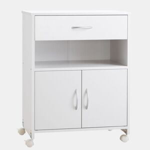 Vinsetto Armário para Impressora Móvel para Impressora com Rodas Gaveta 2 Portas e Compartimento Aberto para Sala de Estar Escritório Estúdio 60x39x80cm Branco