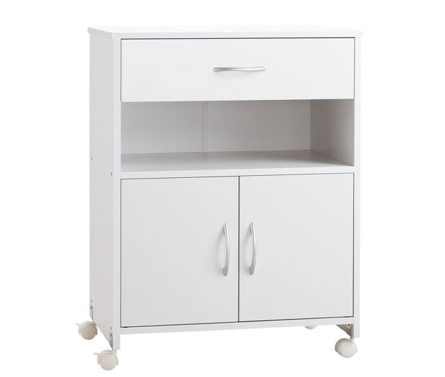 Vinsetto armario para impresora soporte para impresora con ruedas mueble impresora con cajón 2 puertas y compartimiento abierto para salón oficina estudio 60x39x80 cm blanco
