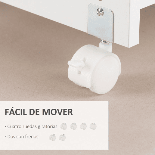 Vinsetto Armário para Impressora Móvel para Impressora com Rodas Gaveta 2 Portas e Compartimento Aberto para Sala de Estar Escritório Estúdio 60x39x80cm Branco