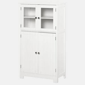 kleankin Armário Casa de Banho Móvel Auxiliar com Portas de Vidro Temperado e Prateleiras Ajustáveis para Cozinha Sala de Jantar Sala de Estar 60x30x108,5cm Branco