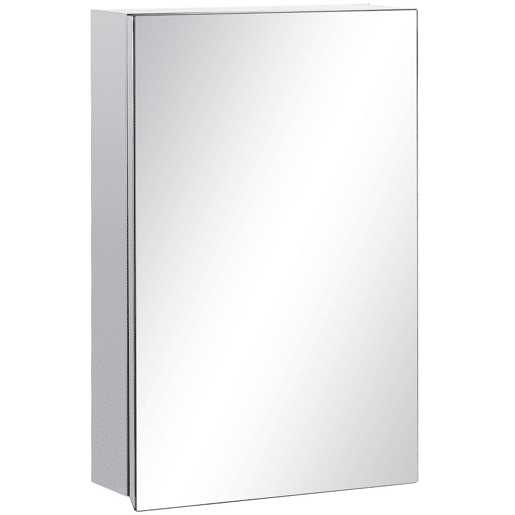 kleankin Armário de Casa de Banho com Espelho Armário de Parede para Casa de Banho com Porta e 3 Prateleiras de Armazenamento para Duche 39x12x60cm Prata