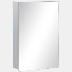 kleankin Armário de Casa de Banho com Espelho Armário de Parede para Casa de Banho com Porta e 3 Prateleiras de Armazenamento para Duche 39x12x60cm Prata