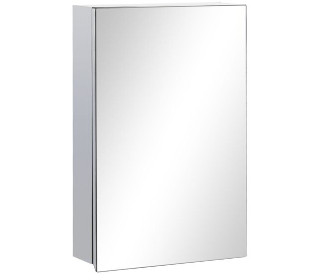 Kleankin armario de baño con espejo armario de pared mueble colgante para baño con puerta y 3 estantes de almacenamiento para ducha aseo 39x12x60 cm plata