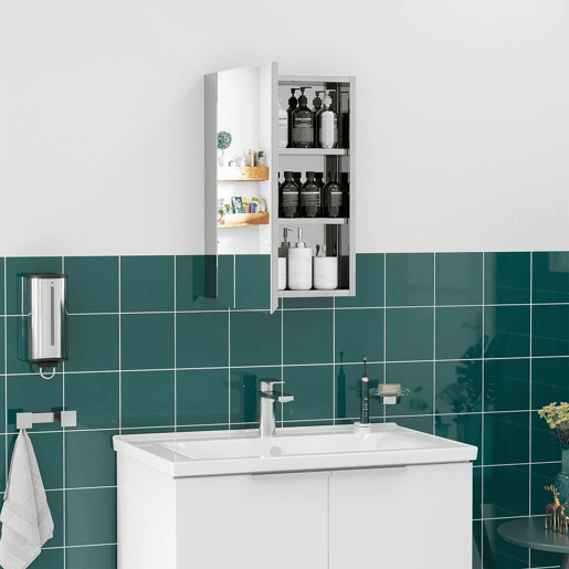 kleankin Armário de Casa de Banho com Espelho Armário de Parede para Casa de Banho com Porta e 3 Prateleiras de Armazenamento para Duche 39x12x60cm Prata