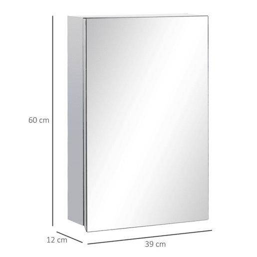 kleankin Armário de Casa de Banho com Espelho Armário de Parede para Casa de Banho com Porta e 3 Prateleiras de Armazenamento para Duche 39x12x60cm Prata