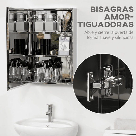 kleankin Armário de Casa de Banho com Espelho Armário de Parede para Casa de Banho com Porta e 3 Prateleiras de Armazenamento para Duche 39x12x60cm Prata
