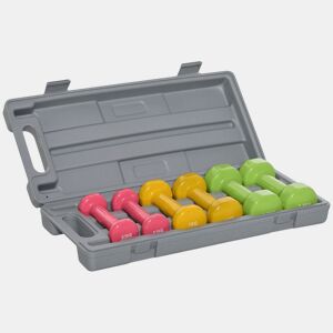 HOMCOM Conjunto de Halteres de 6 Peças Total de 6 kg, 2x1,5 kg, 2x1 kg e 2x0,5 kg, Halteres Hexagonais com Revestimento de PU com Mala para Exercícios em Casa, Ginásio, Multicolor