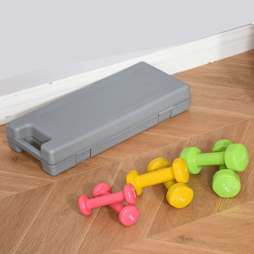HOMCOM Conjunto de Halteres de 6 Peças Total de 6 kg, 2x1,5 kg, 2x1 kg e 2x0,5 kg, Halteres Hexagonais com Revestimento de PU com Mala para Exercícios em Casa, Ginásio, Multicolor