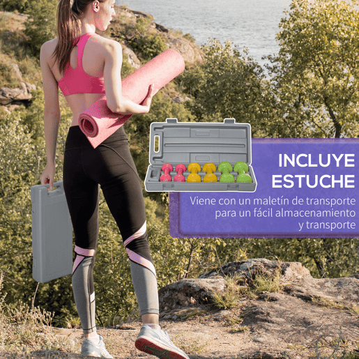 HOMCOM Conjunto de Halteres de 6 Peças Total de 6 kg, 2x1,5 kg, 2x1 kg e 2x0,5 kg, Halteres Hexagonais com Revestimento de PU com Mala para Exercícios em Casa, Ginásio, Multicolor