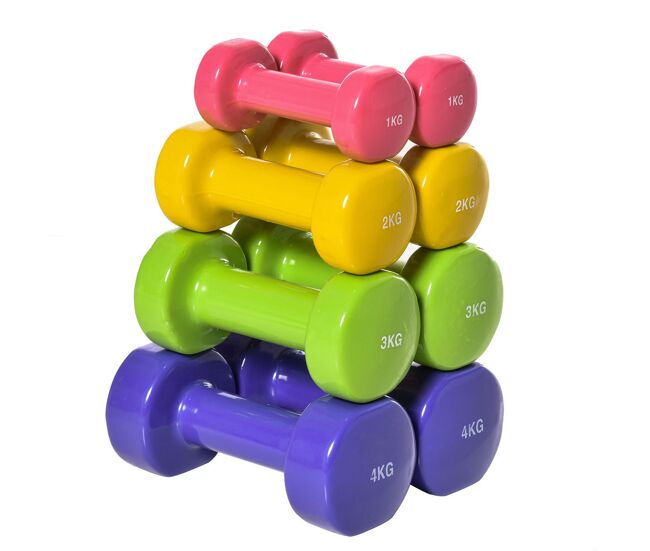 Homcom juego de 8 mancuernas hexagonales 20 kg de 4 pares 4 kg 3 kg 2 kg 1 kg mancuernas de neopreno con revestimiento antideslizantes pesas para