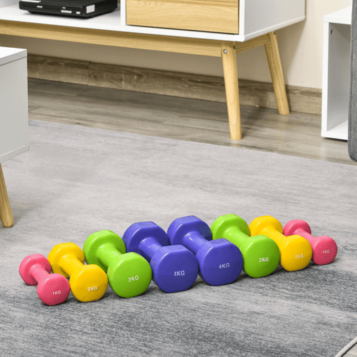 HOMCOM Jogo de 8 Halteres Hexagonais 4 Pares 4kg 3kg 2kg 1kg com Revestimento Pesos para Exercícios em Casa Academia Aço Multicolor