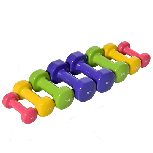 HOMCOM Jogo de 8 Halteres Hexagonais 4 Pares 4kg 3kg 2kg 1kg com Revestimento Pesos para Exercícios em Casa Academia Aço Multicolor