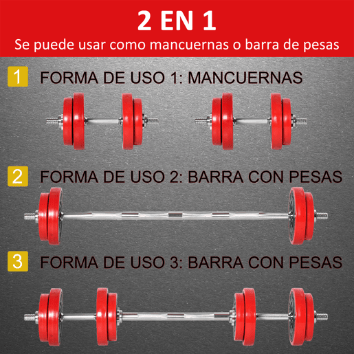 HOMCOM Conjunto de Halteres 20kg Ajustáveis 2 em 1 com 8 Discos 2 Barras e Extensor Ajustável para Treinamento de Força Levantamento de Pesos Casa Academia Escritórios Preto e Vermelho