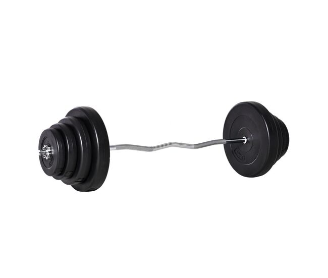 Homcom barra de pesas curvada 70 kg barra de rizo set de musculación con 8 discos de pesos 2,5kg-15kg intercambiables para mancuernas/brazadas/sentadillas en gimnasio casa 140x38,5x38,5 cm negro
