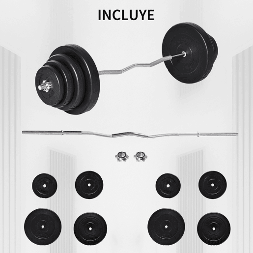 HOMCOM Barra de Pesos Curvada com 8 Discos de Peso Intercambiáveis até 70kg de Aço para Treinamento Culturismo em Academia Casa 140x38,5x38,5cm Preto