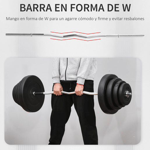 HOMCOM Barra de Pesos Curvada com 8 Discos de Peso Intercambiáveis até 70kg de Aço para Treinamento Culturismo em Academia Casa 140x38,5x38,5cm Preto