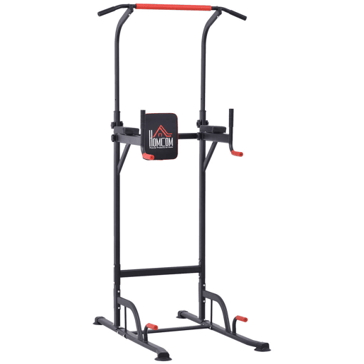 HOMCOM Torre de Exercícios Estação Multifuncional Altura Ajustável com 7 Orifícios para Treinamento Fitness para Casa Academia Escritório Carga Máxima 120kg 123x98x189-239cm Preto e Vermelho