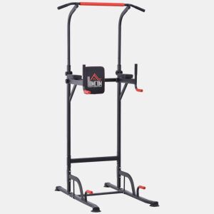 HOMCOM Torre de Exercícios Estação Multifuncional Altura Ajustável com 7 Orifícios para Treinamento Fitness para Casa Academia Escritório Carga Máxima 120kg 123x98x189-239cm Preto e Vermelho