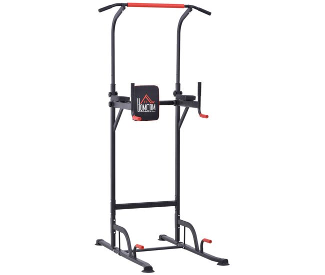 Homcom barra de dominadas altura regulable 189-239 cm con 7 orificios torre de ejercicios estación multifuncional para entrenamiento fitness casa gimnasio oficina carga 120 kg