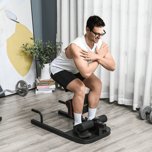 HOMCOM Sissy Squat 3 em 1 Máquina de Agachamento para Exercícios de Abdominais Flexões Agachamentos 50x97x56,5cm Preto e Vermelho