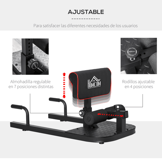 HOMCOM Sissy Squat 3 em 1 Máquina de Agachamento para Exercícios de Abdominais Flexões Agachamentos 50x97x56,5cm Preto e Vermelho