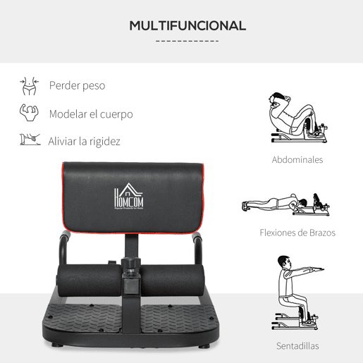 HOMCOM Sissy Squat 3 em 1 Máquina de Agachamento para Exercícios de Abdominais Flexões Agachamentos 50x97x56,5cm Preto e Vermelho