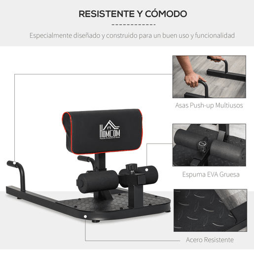 HOMCOM Sissy Squat 3 em 1 Máquina de Agachamento para Exercícios de Abdominais Flexões Agachamentos 50x97x56,5cm Preto e Vermelho