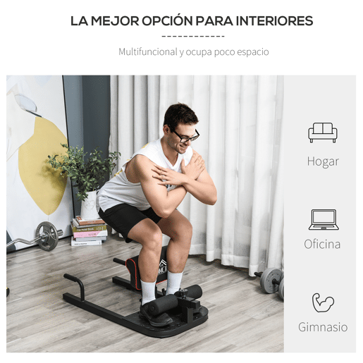 HOMCOM Sissy Squat 3 em 1 Máquina de Agachamento para Exercícios de Abdominais Flexões Agachamentos 50x97x56,5cm Preto e Vermelho