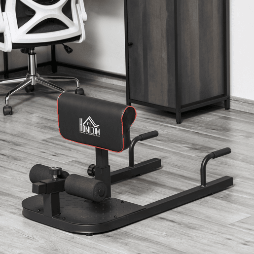 HOMCOM Sissy Squat 3 em 1 Máquina de Agachamento para Exercícios de Abdominais Flexões Agachamentos 50x97x56,5cm Preto e Vermelho