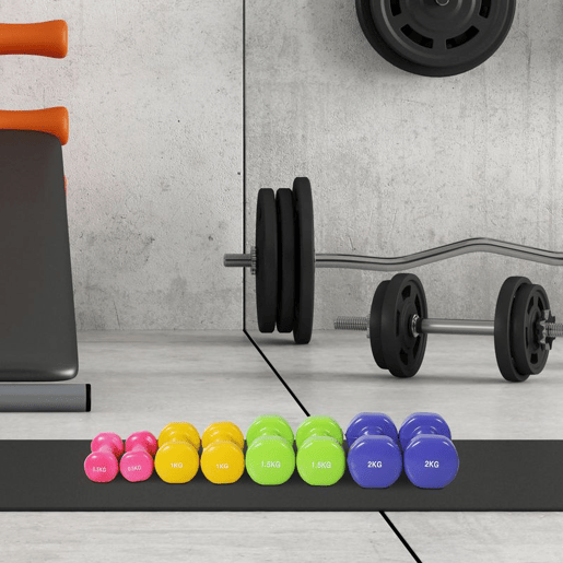 HOMCOM Conjunto de Halteres de 8 Peças, Total 10 kg, 2x0,5 kg, 2x1 kg, 2x1,5 kg, 2x2 kg, Halteres Antiderrapantes Poligonais com Mala de Transporte para Exercício em Casa ou no Ginásio, Multicolor
