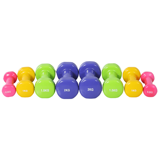HOMCOM Conjunto de Halteres de 8 Peças, Total 10 kg, 2x0,5 kg, 2x1 kg, 2x1,5 kg, 2x2 kg, Halteres Antiderrapantes Poligonais com Mala de Transporte para Exercício em Casa ou no Ginásio, Multicolor