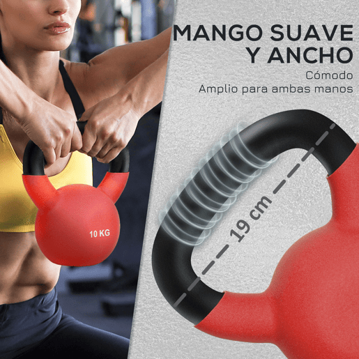 HOMCOM Kettlebell de 10kg de Ferro Fundido Haltere Kettlebell com Revestimento de Neoprene para Treinamento de Força Casa Ginásio 19x12x22 cm Vermelho