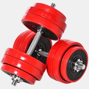 HOMCOM Conjunto de Halteres 30kg Ajustáveis 2 em 1 com Barras e Extensor para Treinamento de Força Levantamento de Pesos Casa Academia Escritórios Preto e Vermelho