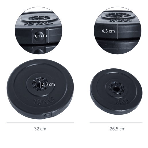 HOMCOM Conjunto de 4 discos de peso de 5 kg e 10 kg com orifício de Ø25 mm para treinamento de força Levantamento de peso preto